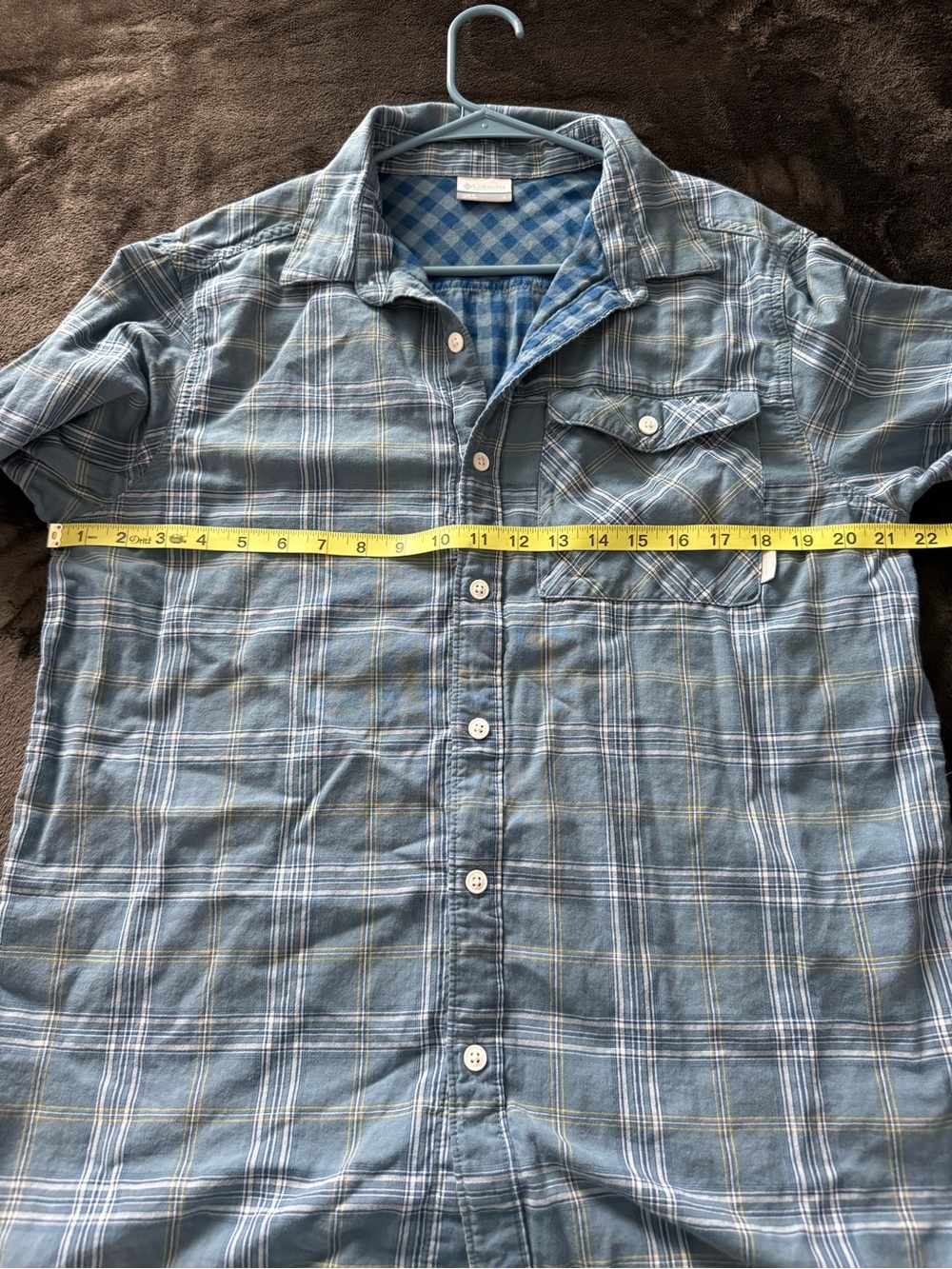 Men's Blue Plaid Long-Sleeve Button-Down Shirt outdoors fisherman camping - Picture 3 of 10